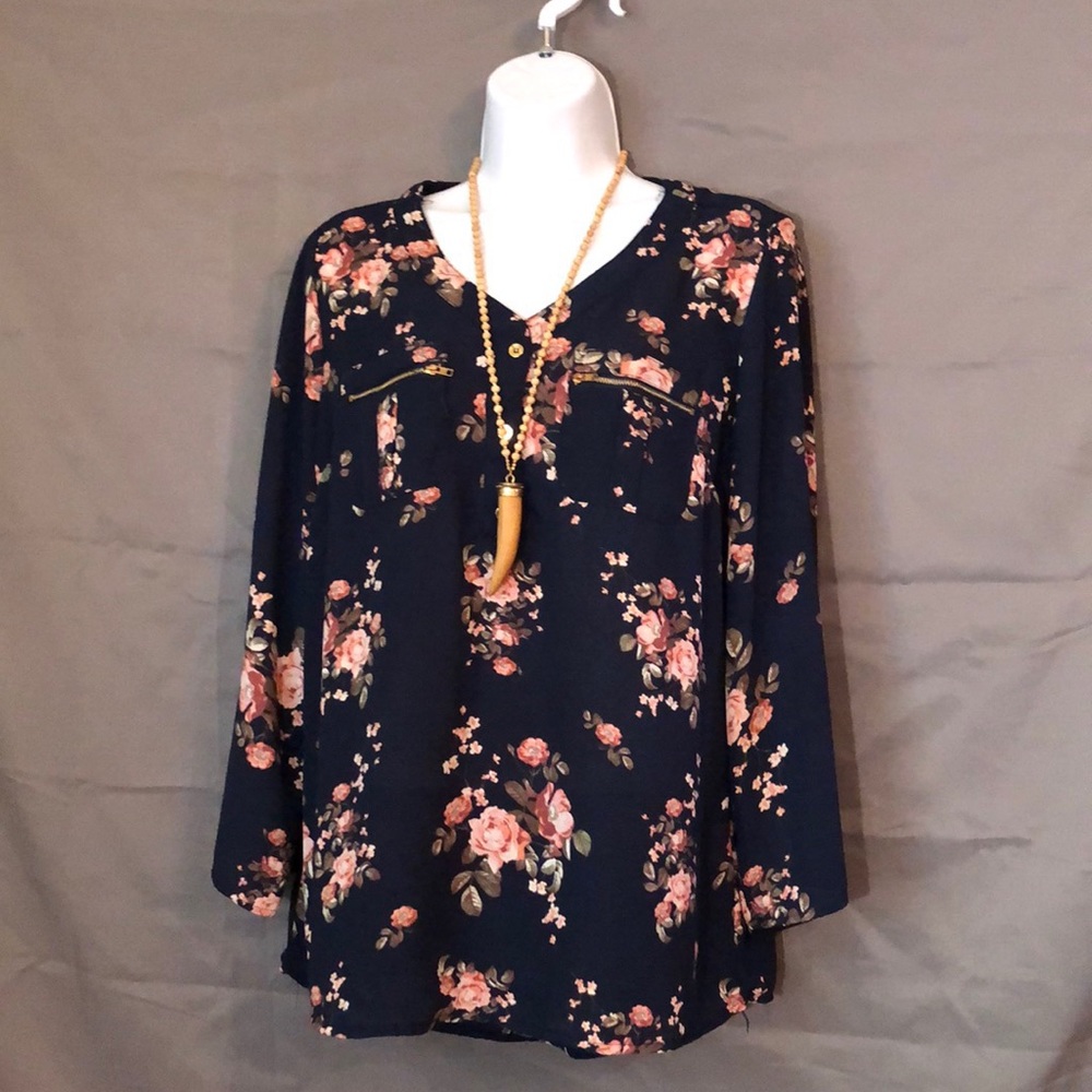 Blue Floral Print Top